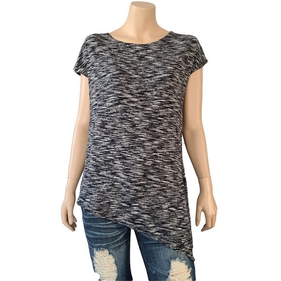 MAX STUDIO Heathered Blue/Black Asymmetrical Top S - Picture 1 of 7
